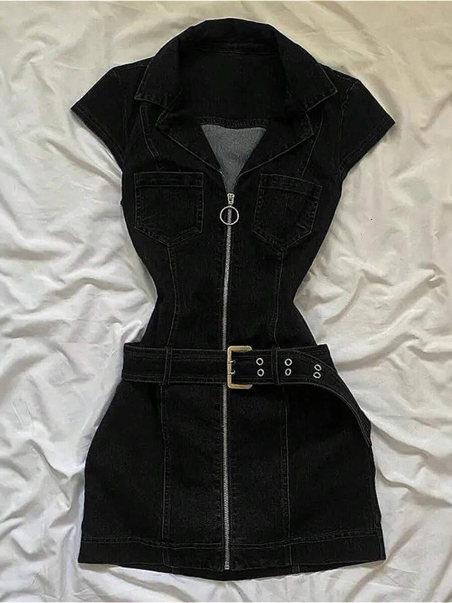 Women's Spring And Summer New Style Spicy Girl Retro Sleeveless Denim Dress, Niche Design, Waist-Cinching, Slim-Fitting Denim Skirt - màu đen - Xem 1