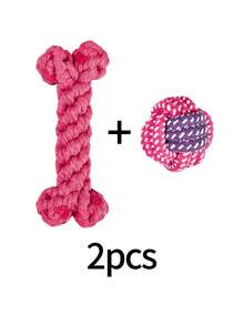 2pcs Dog Bone Shaped + Ball Knot Toy Set, Handwoven Durable Chew Toy, Helps Clean Teeth, Interactive Fetch Game Toy For Dogs - Multicolor - View 13