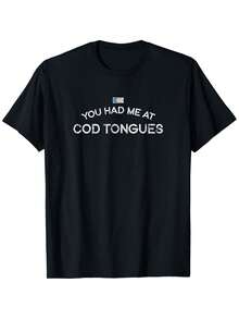 Camiseta única Y2K con diseño divertido "You Had Me at Cod Tongues". Perfecta para los amantes de la moda mexicana. Destaca tu estilo con esta prenda que combina humor y elegancia. Ideal para cualquier ocasión y confeccionada con materiales de alta calidad. ¡No te la pierdas! - Negro - Ver 1