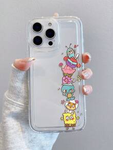 SPONGEBOB 1个时尚卡通可爱海绵宝宝、海星、松鼠、蜗牛图案透气防震手机壳，兼容三星/ 17/16/15/14/13/12/11 Pro Max/12 Pro/14 Plus 及其他型号 - 彩色 - 查看 2