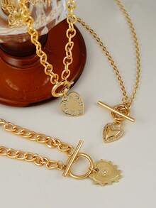 3件套精致心形龙虾扣项链，多层可叠戴，适合女性日常佩戴、约会、派对、宴会、节日礼物 - 金黃色 - 查看 4