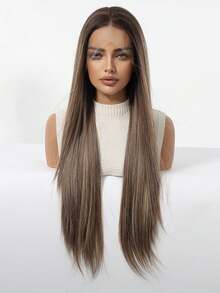 13x4 High Definition Transparent Lace Front Wig - 30 Inch Synthetic Heat Resistant Fiber Long Straight Brown Hair Wig, Comfortable & Breathable - Suitable For Daily Wear, Parties, Creating Elegant Feminine Looks (Due To Differences In Individual Display Devices And Variations Between Natural And Indoor Lighting, There Might Be A Slight Color Variation Between The Picture And The Physical Item.) - Brown Ombre - View 13