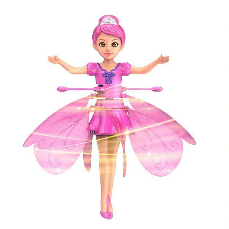 hazsenty Remote Control Flying Doll Hand Gesture Sensing Flying Device Dancing Robot Princess With Crystal Wings 360 ° Free Rotating Robot Toy