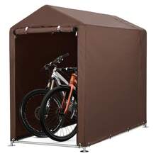 Garaje para bicicletas impermeable 420D para 1 o 2 bicicletas: techo triangular, almacenamiento al aire libre, protección ideal contra la intemperie para jardín y patio: fácil montaje, ahorra espacio - Marrón - Ver 2