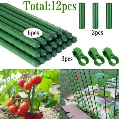 12pcs Set Of Coated Fruit And Vegetable Support Poles, Suitable For Vegetable, Fruit And Vine, Flower Growing Climbing And AnchoringClimbing Pergola, Outdoor Gardening Climbing Pergola Plant Stand