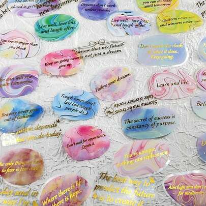 50pcs Motivational English Phrase Stickers Set, High-Quality Foil Stamping, Waterproof Self-Adhesive, Suitable For Stationery, Diaries, Planners, Phone Cases, Laptops, Skateboards, Cups And Other Decorations