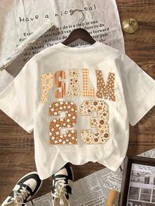 Plus Size Women Summer Womens Casual Round Neck Short Sleeve T-Shirt With Psalm 23 "The Lord Is My Shepherd" Bible Verse Graphic, Vintage Faith - Apricot - View 3