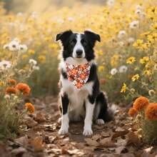 Autumn Dog Bandana Washable Cotton Handkerchief Scarf With Floral Print For Medium Large Dogs - 棕色花朵 - 查看 5