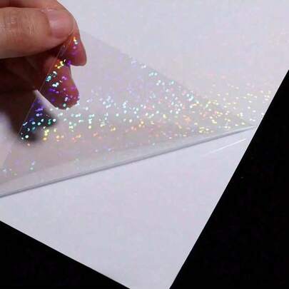 5/10/20/50 piezas Papel de pegatinas holográficas tamaño A4 de 8.3x11.7 pulgadas - Laminado en frío autoadhesivo de PVC, efecto de vidrio roto, adecuado para manualidades, scrapbooking, envoltura de regalos y decoraciones de fiesta, suministros de scrapbooking | Superposición decorativa | Arcoíris iridiscente