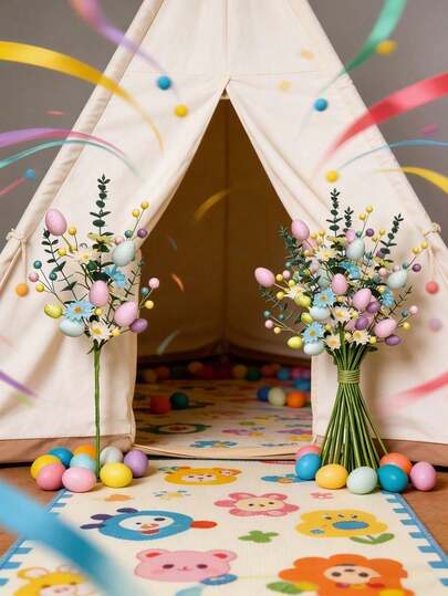 1 pieza Decoración de huevo de Pascua con ramo floral, ramas de hojas de eucalipto y bayas falsas, decoración de mesa festiva, decoración de ventana del hogar, accesorio para fotografía de fiesta de Pascua