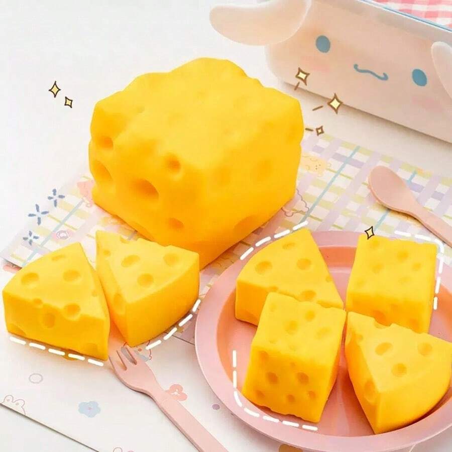 Triangle Cheese Squeeze Toy, Stress Relief Squishy Toy, Back To School Supplies, Office, Classroom & Home Use, Winter Goods, Thanksgiving, Christmas, Saudi National Day, Birthday, Holiday, New Year, Valentine's Day, Gift For Boyfriend/Girlfriend, Adults - Multicolor - View 1