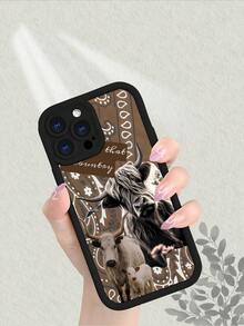 Western Highland Cow & Calf Phone Case, Aesthetic Country Style Bull Graphic With Paisley Pattern, Shockproof Protective Soft Cover Compatible With IPhone 17/16/15/14/13/12/11/7/X Pro Max Plus - 黑色 - 查看 2