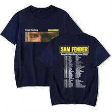 Sam Fender Merch People Watching Tour 2026 T-Shirt Printed Graphic, Casual Loose Fit Holiday Tops - 黑色 - 查看 5