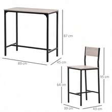 3 Pcs Table Stool Set Industrial Design W/ Metal Frame Oak Tone MDF Panels Minimal Compact Beautiful - 835-135 - View 3