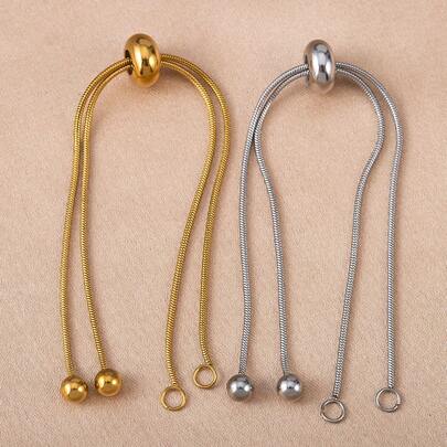 2pcs Stainless Steel Bracelet Findings, Adjustable Beaded Chain With Pendant Loop, DIY Jewelry Making Components