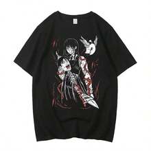 High-Quality Cotton T-Shirt For Teenagers, Colorful Aesthetic, Digital Korean Clothing, Gothic, 2000s Anime Aesthetic - Black - View 7