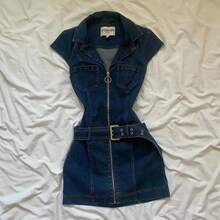 Women's Spring And Summer New Style Spicy Girl Retro Sleeveless Denim Dress, Niche Design, Waist-Cinching, Slim-Fitting Denim Skirt - 藍色 - 查看 3