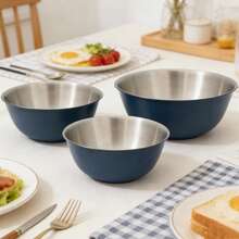 Nesting Stainless Steel Mixing Bowls Set, Matte Colored Exterior Metal Salad Bowls, Stackable Nesting Multi-Size Metal Mixing Bowls, Serving Prep Bowls For Kitchen Baking, Salad, Fruit, Noodles, Food Storage - Navy Blue - View 10