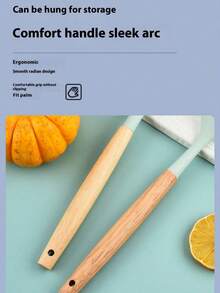 1pc Silicone Spatula Non-Stick Pan Dedicated Spatula, Home Cooking Spatula, Wooden Handle Ladle Soup Spoon 12pcs Kitchenware Set - Multicolor - View 3