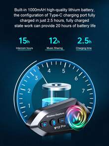 Y12 Pro Motorcycle Helmet Intercom Bluetooth 5.4 Headset, 500m Waterproof Wireless Intercom Speaker Hands-Free Intercom - Y12 Pro - View 7