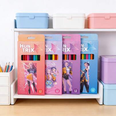 1 Pack Random Cartoon 12-Color Colored Pencils, Smooth Coloring Suitable For Art Creation And Learning, Cute Anime Character Design Stationery