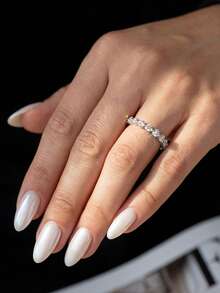 1pc Round Moissanite Ring, Women's Engagement Ring, Stackable Ring, 925 Sterling Silver, Minimalist Romantic Couple's Wedding Anniversary Ring, Luxury Jewelry Gift - Silver - View 5