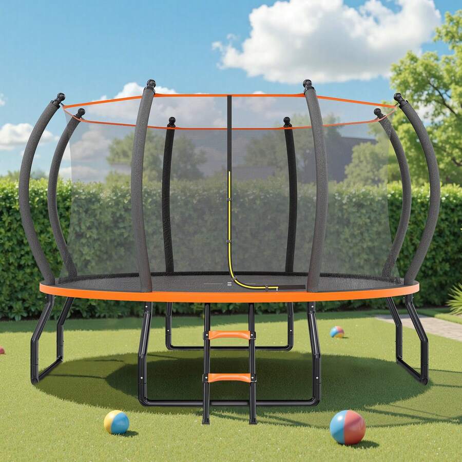 8FT 10FT 12FT 14FT 15FT 16FT Outdoor Trampoline With Enclosure Net And Ladder, Recreational Trampolines With Quick Connect Frame, ASTM Approval - Black - View 1