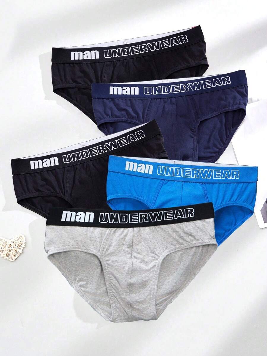 5pcs/Set Men's Letter Decor Waist Belt & Contrast Letter Decor Briefs - Multicolor - View 1