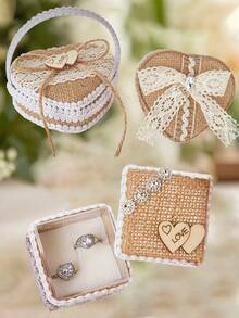1pc Creative Handmade Ring Box, Proposal Engagement Ring Box, Linen Fabric Wedding Flower Girl Gift Ring Holder (Ring Not Included) - 1PC - View 1
