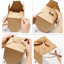 10pcs Kraft Paper Square Cake/Cookie/Nougat Gift Boxes With Ribbon Bow, Suitable For Birthday, Anniversary, Singles Party, Christmas, Valentine's Day And Other Occasions - Multicolor - View 7