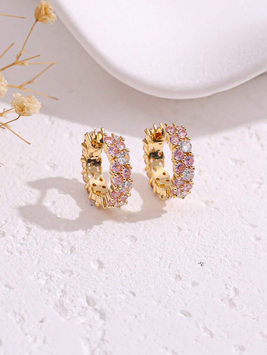 1 Pair Luxury European And American Style Rhinestone Hoop Earrings, Suitable For Daily Wear And Parties - Earrings - View 1