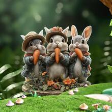 Conjunto de 3 estacas decorativas de acrílico com coelho da Páscoa segurando cenoura para jardim, quintal e gramado. - A - Ver 4