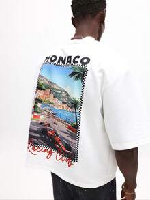 Vintage Graphic T-Shirt Of Monaco Racing Club, Short Sleeve And Round Neck, Summer Travel And Holiday Print, Loose Fit, Urban Casual Clothing - 白色 - 查看 2