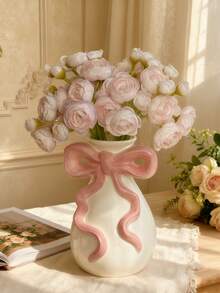 1个可爱蝴蝶结北欧风家居装饰花瓶，亮白色，适合客厅、卧室、书桌、窗台装饰，是送给女士的理想礼物，美化空间的必备单品，波西米亚风格花瓶，可插鲜花或干花，时尚的乔迁礼物 - 彩色 - 查看 3