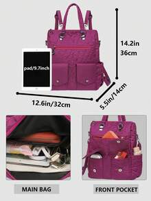 Diebstahlsicherer Vintage gesteppter Nylon Damen Rucksack; Multifunktionale Mode Alltagstasche; Mehrfach-Taschen leichte Reisetasche; Große Kapazität minimalistische Schultasche; Praktischer Rucksack, geeignet für Studenten, Krankenschwestern, Lehrer, Geschäftsleute, Reisen, Geschäftsreisen, tägliches Pendeln, Einkaufen, Büro, Dating, Wandern, Training, Arbeit, Geburtstagsgeschenke, Feiertagsgeschenke, - Verschiedenfarbig - Übersicht 3