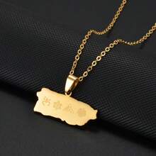 1Piece Puerto Rican Map And Mask Coconut Tree Pendant Neckalces For Woman Girls Stainless Steel Base PR Jewelry - Multicolor - View 6