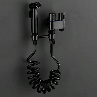 Rociador de bidé de mano para baño, juego de bidé de mano, cabezal de ducha autolimpiante de 1 entrada y 2 salidas, válvula angular, grifo negro