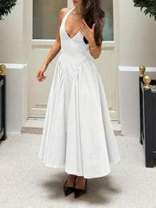 Elegant Backless Halter Neck Dress, Suitable For Commuting And Dating Party - White - View 5