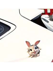 1pc Easter Bunny Sticker, White 3D Rabbit Hole Sticker, Easter Cartoon Wall Decal For Car/Laptop/Luggage/Toilet Lid, Cute Animal Creative Waterproof Decal - Multicolor - View 6