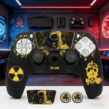 4pcs/Set Game Controller Protective Case, Including 1pc Yellow PlayStation5 Controller Protective Shell, 1pc Sticker, 1 Pair Joystick Caps - Yellow - View 2