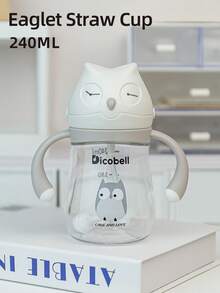 1 pieza Taza con pajita de 240ml con diseño de dibujos animados para niños, taza de entrenamiento anti-atragantamiento para bebés, material de Tritán, a prueba de fugas y anti-caída, con asa y escala de medición, adecuada para bebés de 6 meses en adelante, uso en casa, al aire libre, jardín de infantes, taza linda, regalo para fiestas - Águila gris - Ver 2