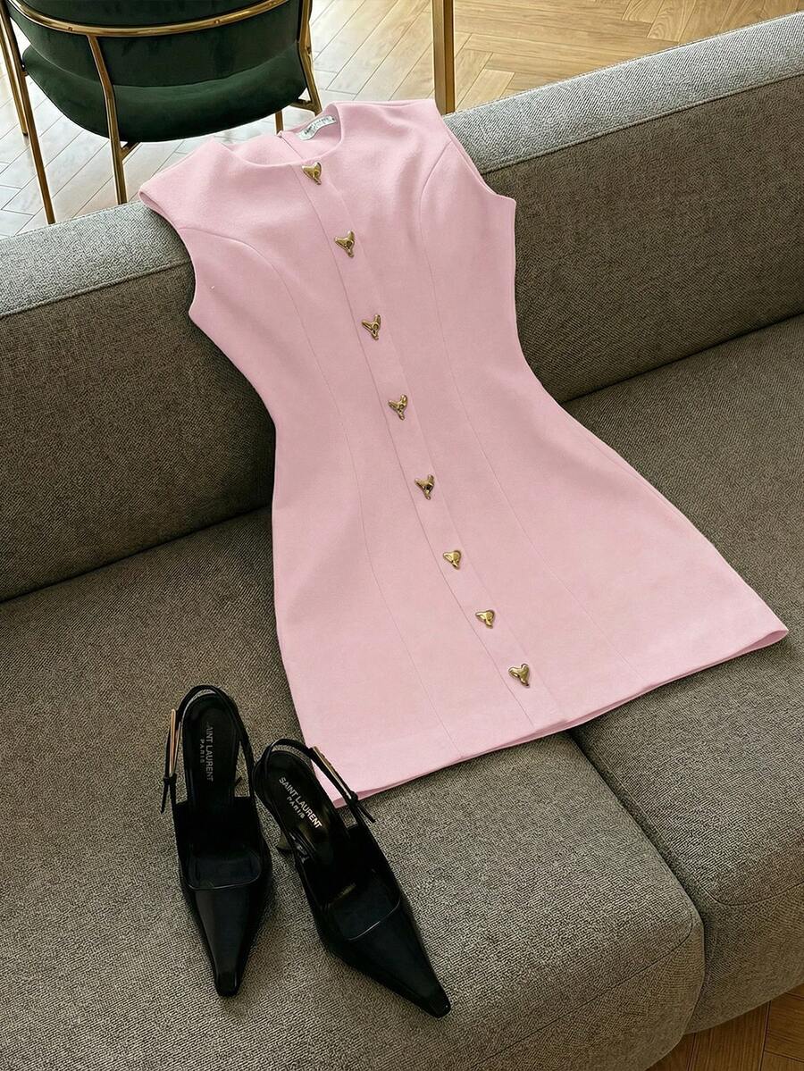 优雅休闲浪漫迷人修身连衣裙，适合日常穿着、约会、情人节、夏季穿着、度假穿着，粉色 - 粉色 - 查看 1