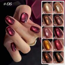 MIANEL 10ml 冬日日落玫瑰猫眼凝胶指甲油，冬日巧克力琥珀玻璃珠指甲油，棕色美甲用品，情人节女士美甲礼物 - 彩色 - 查看 2