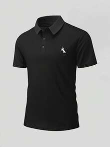 1pc Men's Casual Fashion Business Polo Shirt, Minimalist Commuter Collared Top Sports - Black - View 3