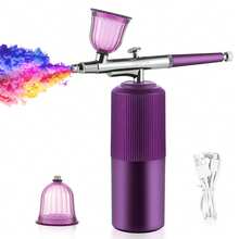 Kit de aerógrafo con compresor - Juego de aerógrafo de alta presión de 30 PSI, sin obstrucciones, con cable recargable, con boquilla de 0.3 mm y cepillo de limpieza para pintura y decoración de pasteles - Morado - Ver 8