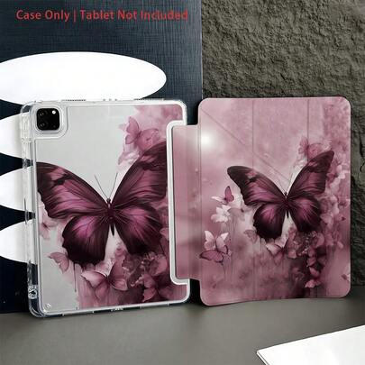 Purple Butterfly & Floral Pattern Tablet Protective Case - Suitable For Elegant And Mysterious Style Enthusiasts And Romantic Design Pursuers, Fashionable Tablet Accessory With Pencil Slot, Fit For 10.9/10.2 Inch Air 5th Gen/Pro11/10th/9.7 Inch Air 2/ (7th Gen)/ (8th Gen)/ Air 4/5/ Pro 11