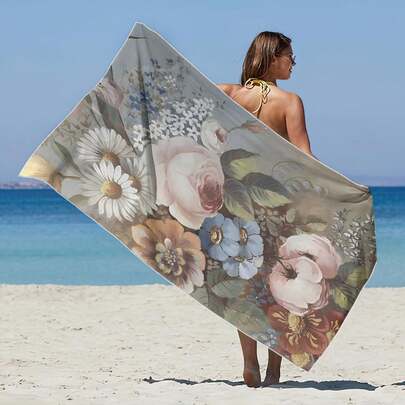 1 khăn tắm biển in họa tiết hoa, khăn tắm đồ bơi, khăn sợi microfiber mềm mại và thấm hút tốt, thích hợp cho phòng tắm, bơi lội, tập thể dục, yoga, nhẹ và dễ mang theo, chống gió/nắng/cát, tuyệt vời cho du lịch mùa hè, kỳ nghỉ, trang trí phòng tắm.