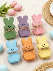 6Pcs Easter Decorations Wood Bunny Easter Tiered Tray Decor Signs - Easter Shelf Sitter - Easter Decor For The Home - Spring Wood Decor - Multicolor - View 10