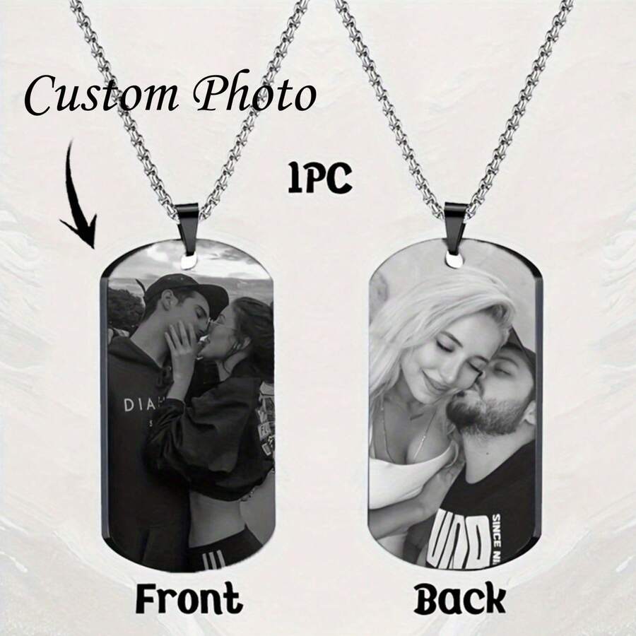 Custom Photo Necklace - Personalized Laser Engraved Photo & Text, Waterproof Photo Pendant With Delicate Chain, Custom Picture Jewelry Gift For Couples, Parents, Friends, Men & Women - Casual Attire Keepsake, Cute Necklace - Multicolor - View 1