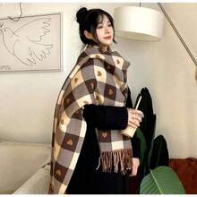 Large Printed Scarf With Hearts - Super Warm For Winter - Hồng - Xem 2